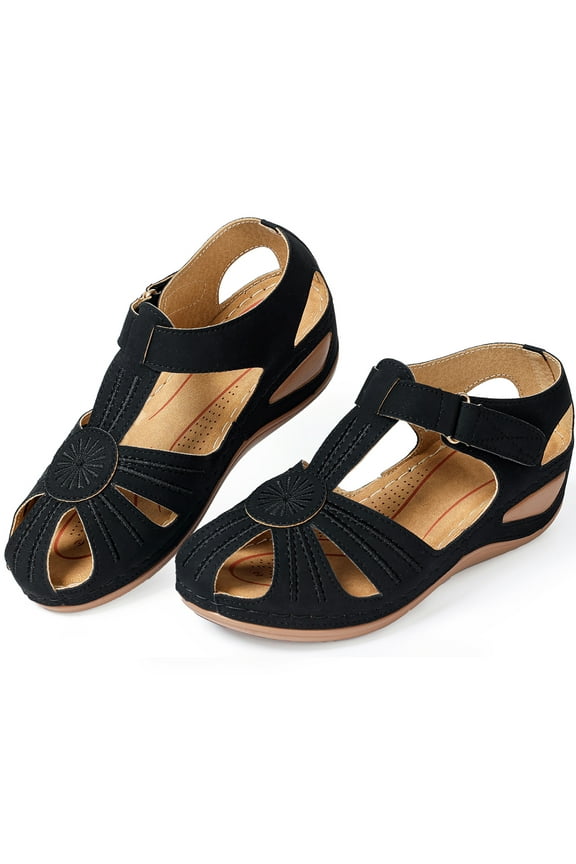 Women's Summer Sandals Casual Wedge Shoes Comfortable Ankle Strap Outdoor Platform Sandals Dress Sandals for Women Black Size 5