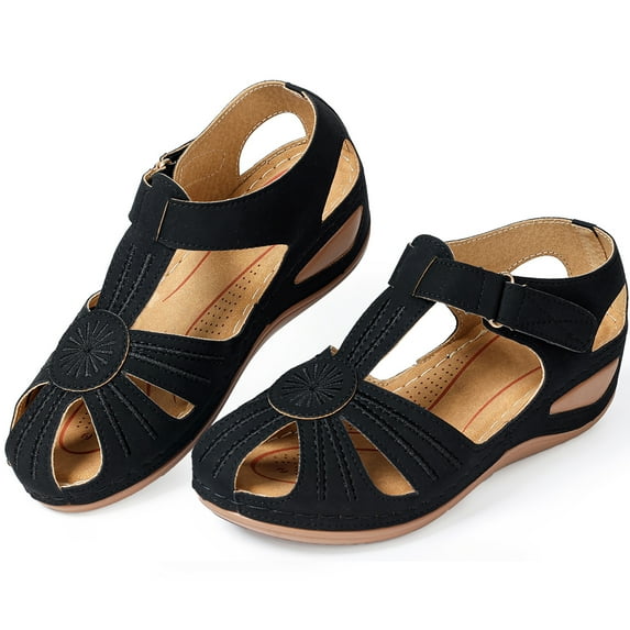 SWQZVT Women's Summer Sandals Casual Wedge Shoes Comfortable Ankle Strap Outdoor Platform Sandals Dress Sandals for Women Black Size 8.5