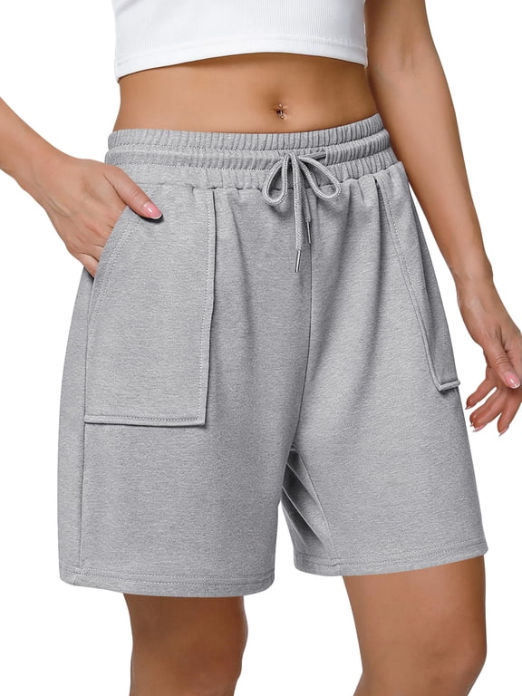 Women's Sweat Shorts with Pockets, Elastic Drawstring Waist Casual Athletic Lounge Running Shorts