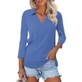 thumbnail image 1 of SWQZVT Women's V Neck Polo Shirt 3/4 Sleeve Collared Casual Business Top Loose Fit Summer Blouse, 1 of 7