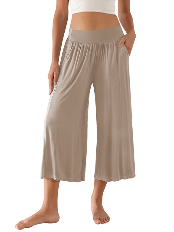 Women's Wide Leg Palazzo Lounge Capri Pants with Pockets High Waist Cropped Yoga Casual Pajama Pants