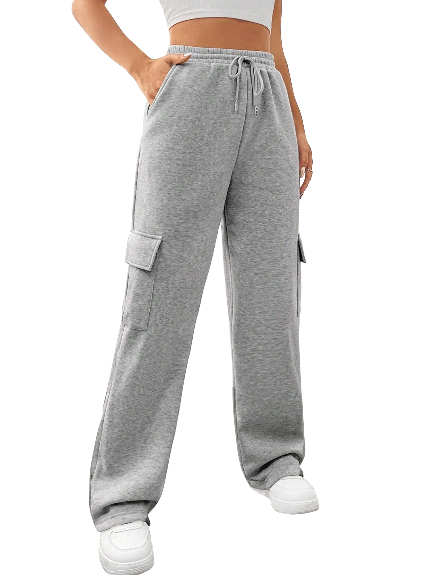 SWQZVT Womens Cargo Sweatpants Baggy Fleece High Waisted Joggers Sweat Pants Athletic Pants with Pockets