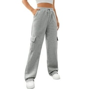 SWQZVT Womens Cargo Sweatpants Baggy Fleece High Waisted Joggers Sweat Pants Athletic Pants with Pockets