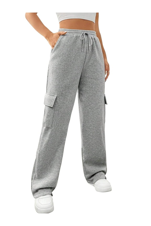 Womens Cargo Sweatpants Baggy Fleece High Waisted Joggers Sweat Pants Athletic Pants with Pockets