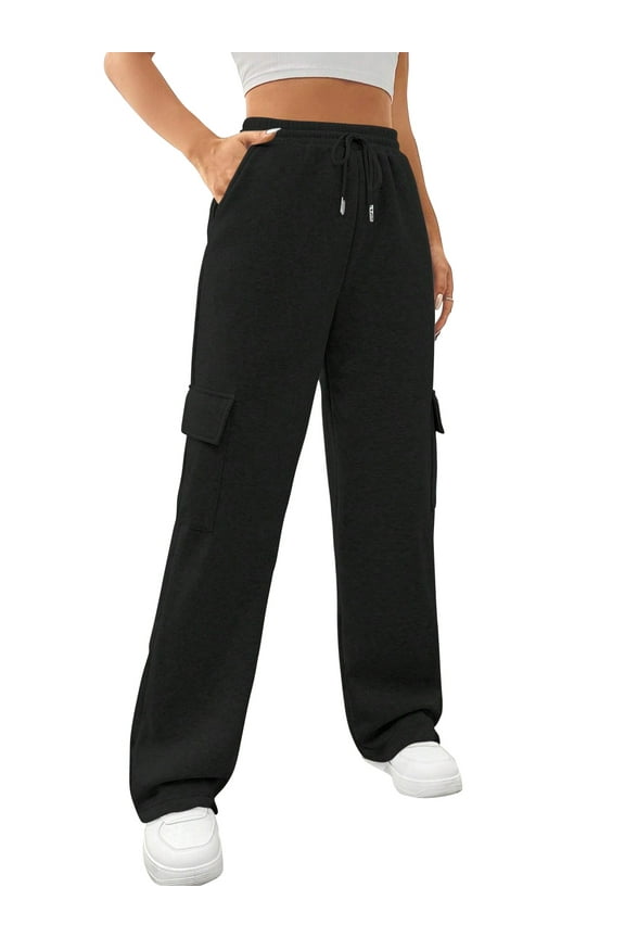 Womens Cargo Sweatpants Baggy Fleece High Waisted Joggers Sweat Pants Athletic Pants with Pockets