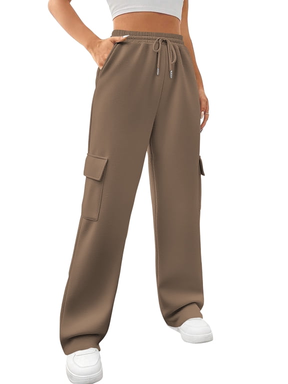 Womens Cargo Sweatpants Baggy Fleece High Waisted Joggers Sweat Pants Athletic Pants with Pockets
