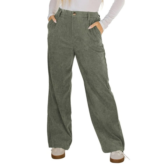 SWQZVT Womens Corduroy Pants Dressy Straight Leg Pants for Women Casual Corduroy Elastic Waistband Slacks Armygreen Woman Pant XL