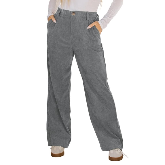 SWQZVT Womens Corduroy Pants Dressy Straight Leg Pants for Women Comfy Casual Gray Keep Warm Fall Corduroy Slacks Woman Pant M