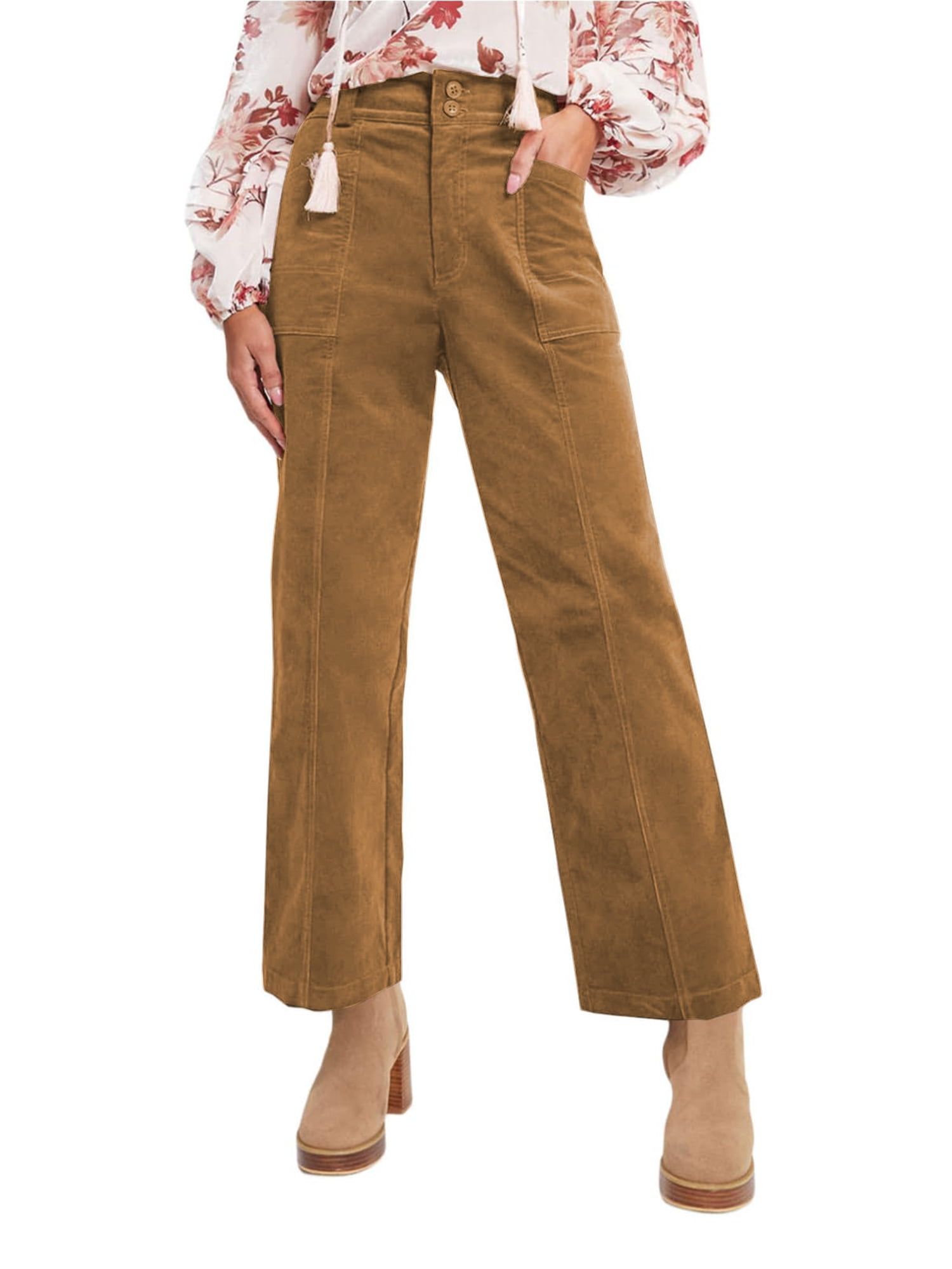 SWQZVT Womens Corduroy Pants Elastic Waist Straight Leg Pants for Women ...