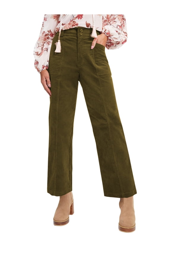 Womens Corduroy Pants Elastic Waist Straight Leg Pants with Pockets Fall Keep Warm Comfy Solid Casual Trousers L