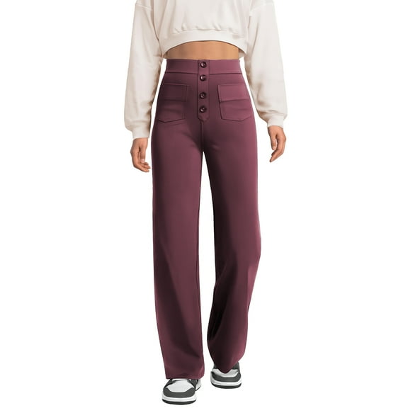 SWQZVT Womens Dress Pants High Waist Straight Leg Pants Button Down Bottoms Work Pants Trousers with Pockets Womens Clothes Elastic Waisted Stretch Business Slacks