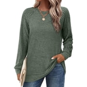 SWQZVT Womens Fall Tops Long Sleeve Shirts Crewneck Casual Pullover Tunic Tops Lightweight Sweatshirts Womens Clothes Raglan Color Block Soft Sweaters