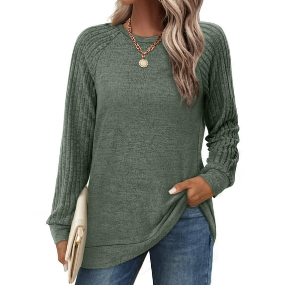 SWQZVT Womens Fall Tops Long Sleeve Shirts Crewneck Casual Pullover Tunic Tops Lightweight Sweatshirts Womens Clothes Raglan Color Block Soft Sweaters
