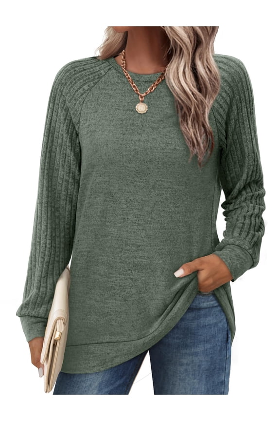 Womens Fall Tops Long Sleeve Shirts Crewneck Casual Pullover Tunic Tops Lightweight Sweatshirts Womens Clothes Raglan Color Block Soft Sweaters