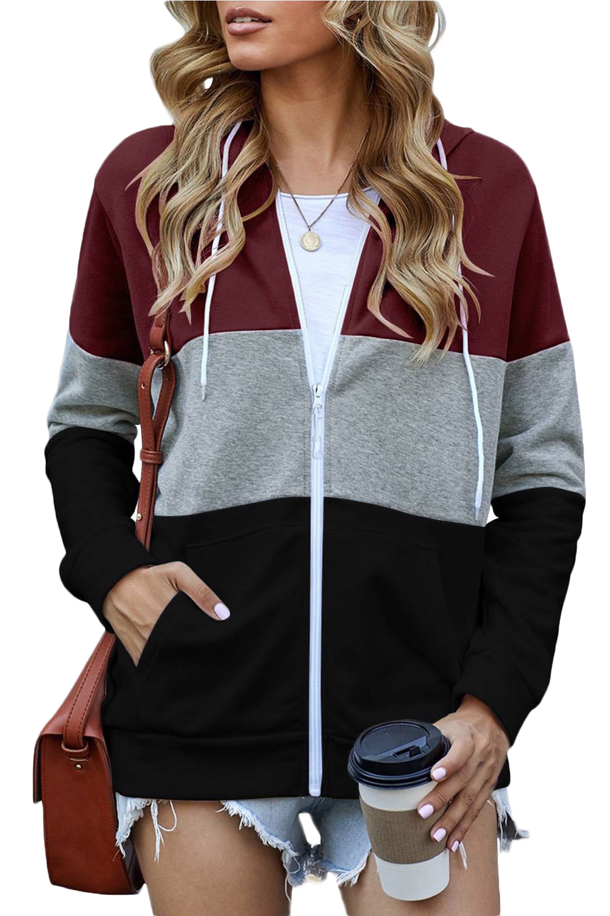 Women's Hoodie Jacket Full Zip Hoodie Solid Color