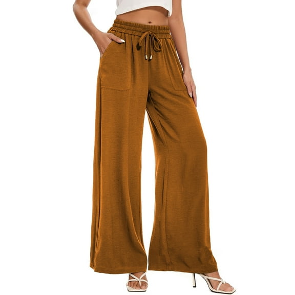 SWQZVT Womens High Waist Pants Casual Wide Leg Palazzo Lounge Pants Comfy Loose Drawstring Dress Pants for Women Trousers with Pocket