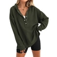 thumbnail image 1 of SWQZVT Womens Hoodies Fall Button Up V Neck Long Sleeve Hooded Pullover Casual Oversized Side Slit Womens Sweatshirts L, 1 of 8