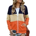 thumbnail image 1 of SWQZVT Womens Hoodies Full Zip Up Long Sleeve Tops Lightweight Hooded Sweatshirts Fall Winter Tops Coat Color Block Fashion Pockets Jacket Trendy Orange Size XL, 1 of 7
