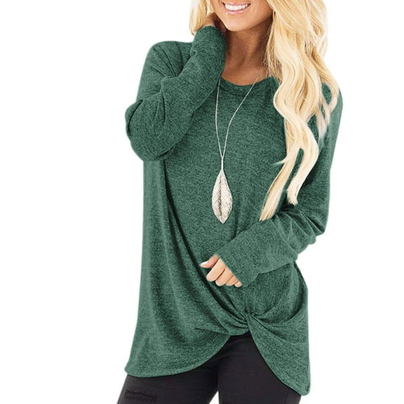 SWQZVT Womens Long Sleeve Tops Crew Neck Tunic Tops Tshirt Color Block Casual Fall Blouses for Legging Shirts for Women Pullover Sweatshirts Green Clothing Twist Knot Size M