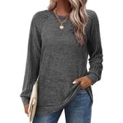 SWQZVT Womens Long Sleeve Tops Sweatshirts Crew Neck Casual Pullover Soft Lightweight Sweaters for Womens Clothes Fall Raglan Color Block Tunic Tops