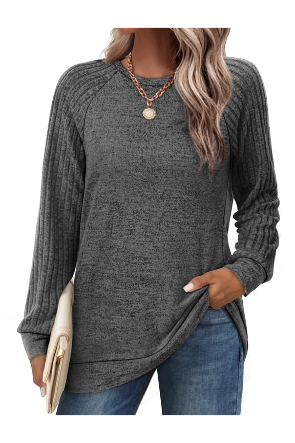 Womens Long Sleeve Tops Sweatshirts Crew Neck Casual Pullover Soft Lightweight Sweaters for Womens Clothes Fall Raglan Color Block Tunic Tops