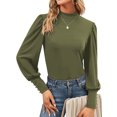 thumbnail image 1 of SWQZVT Womens Mock Neck Puff Long Sleeve Tops Casual Loose Solid Basic T Shirt Button Cuffs Pullovers Shirts Blouse, 1 of 6