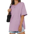 thumbnail image 1 of SWQZVT Womens Oversized T Shirts Cotton Loose Fit Crewneck Short Sleeve Side Slit Summer Casual Basic Tee, 1 of 1
