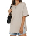 thumbnail image 1 of SWQZVT Womens Oversized T Shirts Cotton Loose Fit Crewneck Short Sleeve Side Slit Summer Casual Basic Tee, 1 of 1