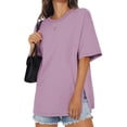 thumbnail image 1 of SWQZVT Womens Oversized T Shirts Cotton Loose Fit Crewneck Short Sleeve Side Slit Summer Casual Basic Tee, 1 of 8