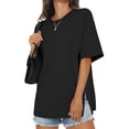 thumbnail image 1 of SWQZVT Womens Oversized T Shirts Cotton Loose Fit Crewneck Short Sleeve Side Slit Summer Casual Basic Tee, 1 of 8
