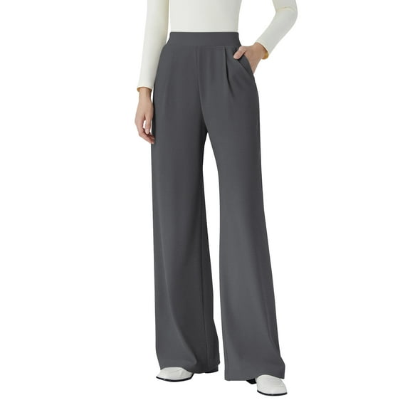 SWQZVT Womens Pants Elastic High Waisted Wide Leg Pants for Women Casual Palazzo Pants with Pockets Comfy Trouser L