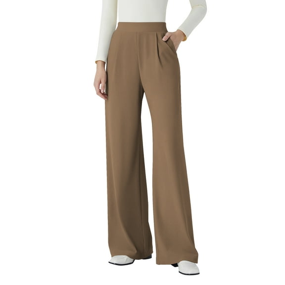 SWQZVT Womens Pants Casual Pants for Women Comfy High Elastic Waist Wide Leg Pants with Pockets Soft Palazzo Trousers M