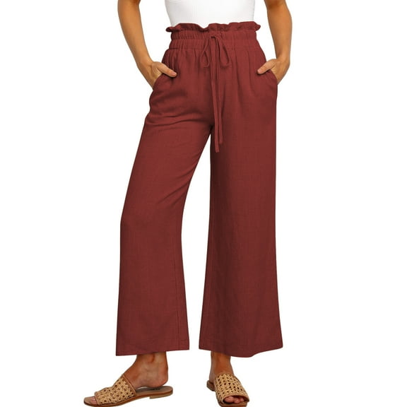 SWQZVT Womens Pants Linen Summer Casual Pants for Women Wide Leg Loose Drawstring Pants with Pocket Lightweight Lounge Comfort Pant Womens Clothes Trousers Slacks