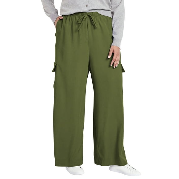 SWQZVT Womens Pants Plus Size Cargo Pants for Women Lightweight Wide Leg Loose Drawstring Pants Elastic Waist Lounge Pants With Pockets XL