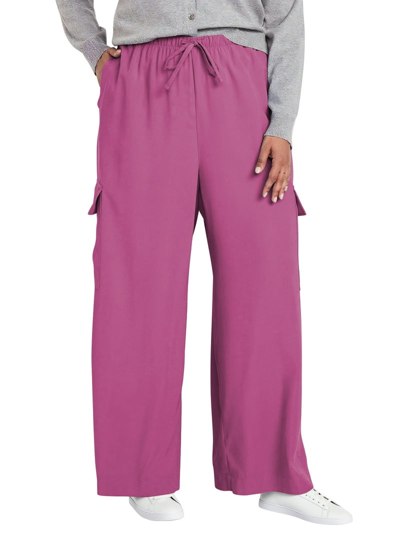 Wide Leg Women's Plus Size Cargo Work Pants Mid-Rise Work