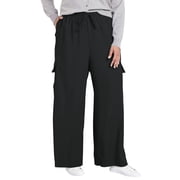 SWQZVT Womens Pants Plus Size Cargo Pants for Women Wide Leg Elastic Waist Drawstring Pants With Pockets loose Comfy Lounge Pants 3XL