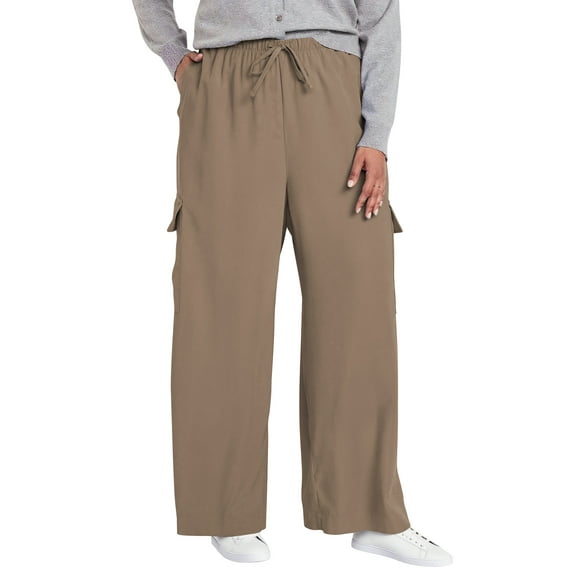 SWQZVT Womens Pants Plus Size Cargo Pants with Pockets Elastic Waist Drawstring Pants for Women Lightweight Wide Leg Pants 3XL