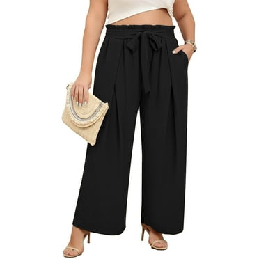 LANREMON Womens Pants Plus Size Wide Leg Loose Pants Summer Casual Pants for Women Louge Black Pants for Women High Waisted Pants XXL