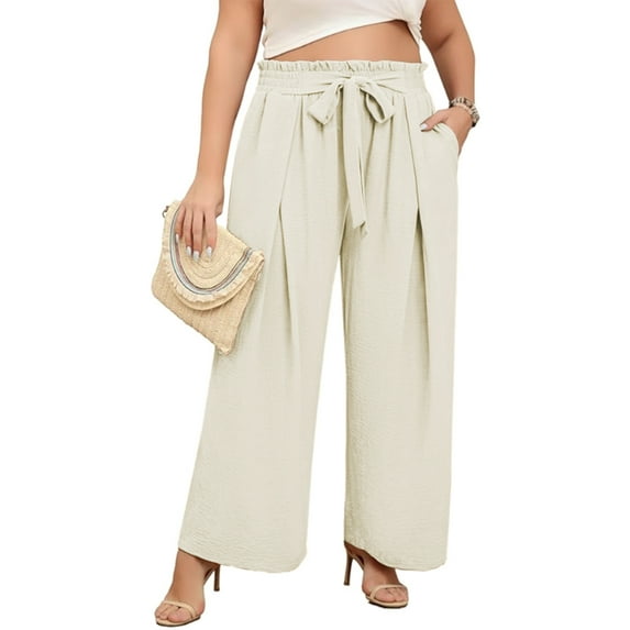 LANREMON Womens Pants Plus Size Wide Leg Louge Pants Summer Casual Pants for Women Loose Flowy Work White Pants for Women High Waisted Pants XL