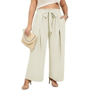 LANREMON Womens Pants Plus Size Wide Leg Louge Pants Summer Casual Pants for Women Loose Flowy Work White Pants for Women High Waisted Pants XXL