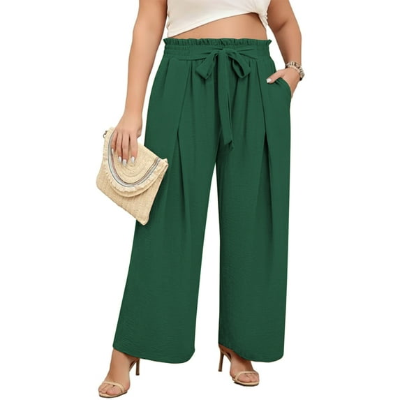 LANREMON Womens Pants Plus Size Wide Leg Summer Casual Pants for Women Louge Loose Green Pants for Women High Waisted Pants XXXXXL