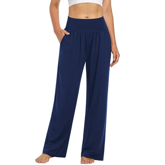 SWQZVT Womens Sweatpants Wide Leg Yoga Pant for Women Palazzo High Waisted Navy Blue Women Pants Light Weight Soft Comfort Pants XL