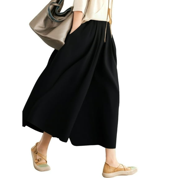 SWQZVT Womens Pants Wide Leg Black Cotton Dressy Pants for Women Casual Palazzo Elastic Waist Loose Comfort Lounge Pants XXL