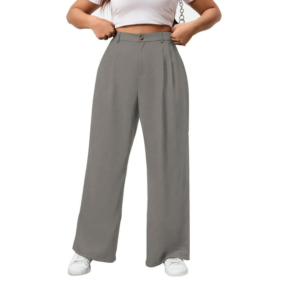 SWQZVT Womens Pants Wide Leg Dress Pants Grey Plus Size Pants with ...