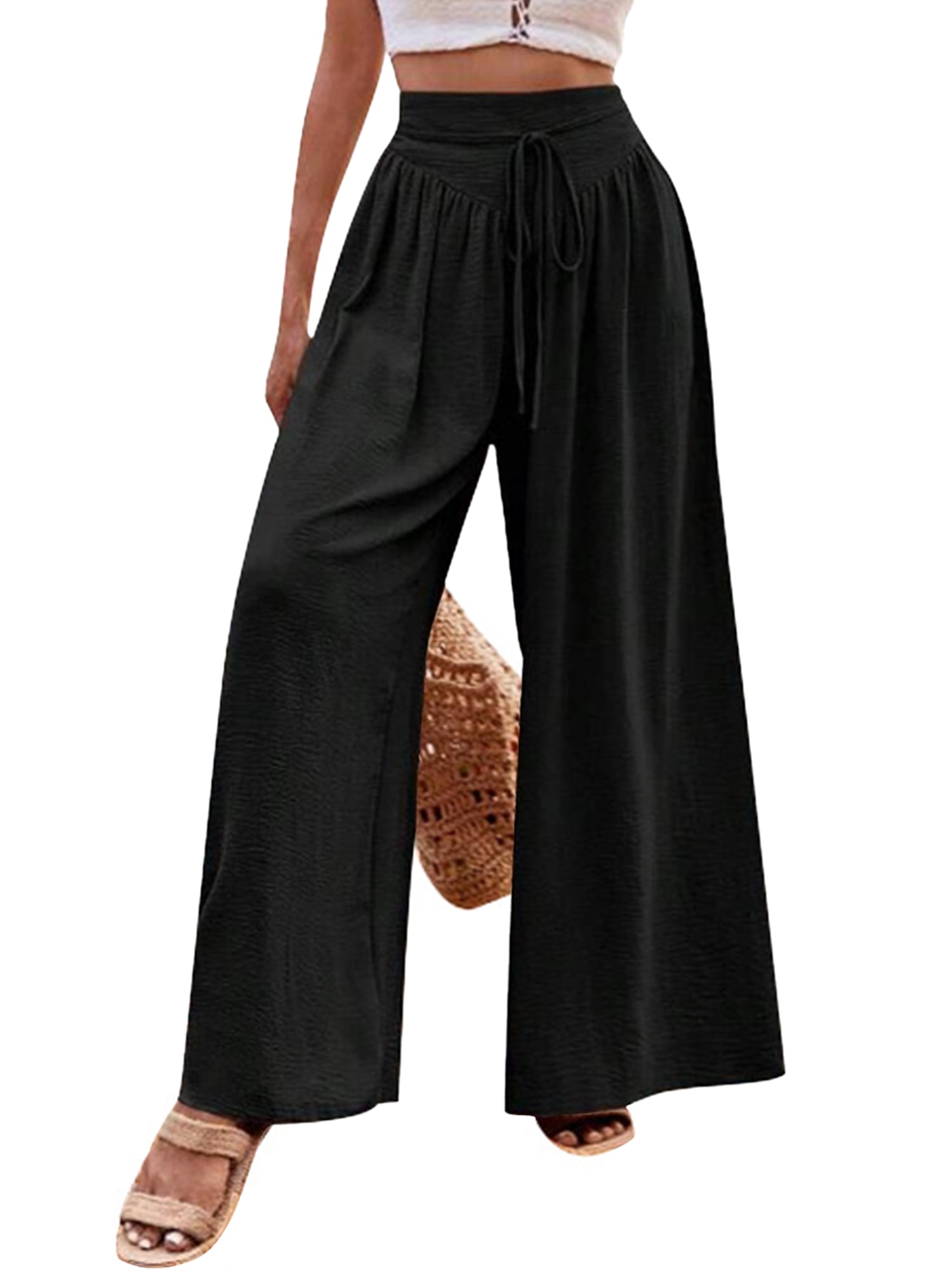 Womens Pants Wide Leg Dress Pants Summer Casual Pants for Women Loose Louge Black Pants Palazzo Pants for Women High Waisted Pants L