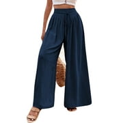 SWQZVT Womens Pants Wide Leg Dress Pants Summer Casual Pants for Women's Loose Louge Blue Palazzo Pants for Women High Waisted Pants S