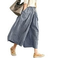 thumbnail image 1 of SWQZVT Womens Pants Wide Leg Gingham Cotton Pants for Women Loose Bluewhite Checkered Elastic Waist Lounge Women's Pants L, 1 of 8