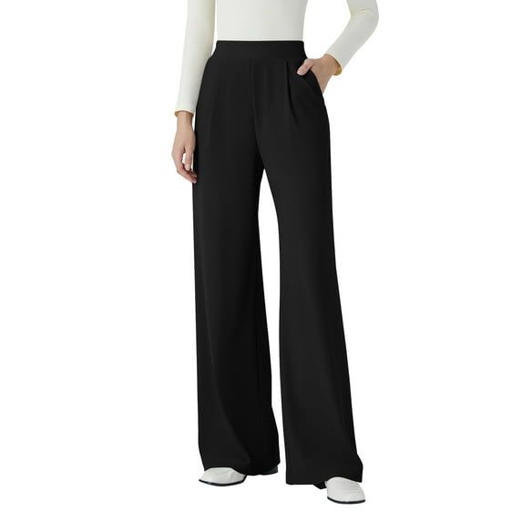 SWQZVT Womens Pants Wide Leg Pants for Women Elastic High Waisted Casual Pants with Pockets Soft Comfy Palazzo Slacks L
