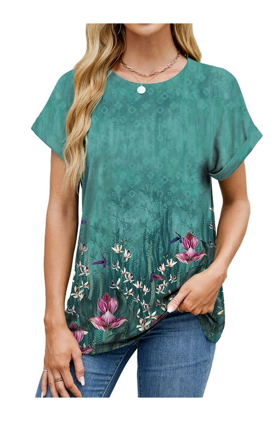 Womens Plus Size Tops Summer Casual Short Sleeve T Shirts Trendy Crew Neck Loose Tunic Tops Blouses for Women