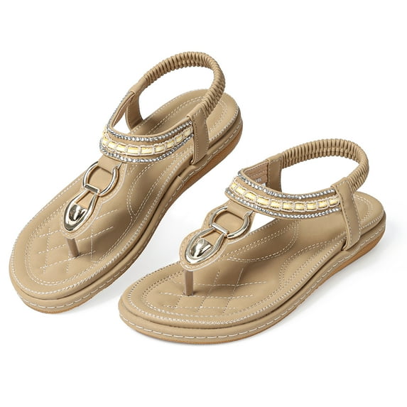 SWQZVT Womens Sandal Summer Casual Dressy Cute Comfortable Thong T-Strap Chic Elastic Flat Sandals for Women